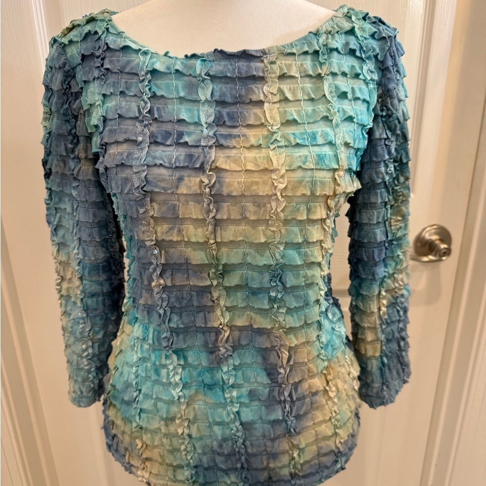Cartise Blue and Green Textured Women's Top Medium